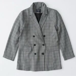 Abercrombie & Fitch Women Gray Plaid Double-Breasted Blazer NWT